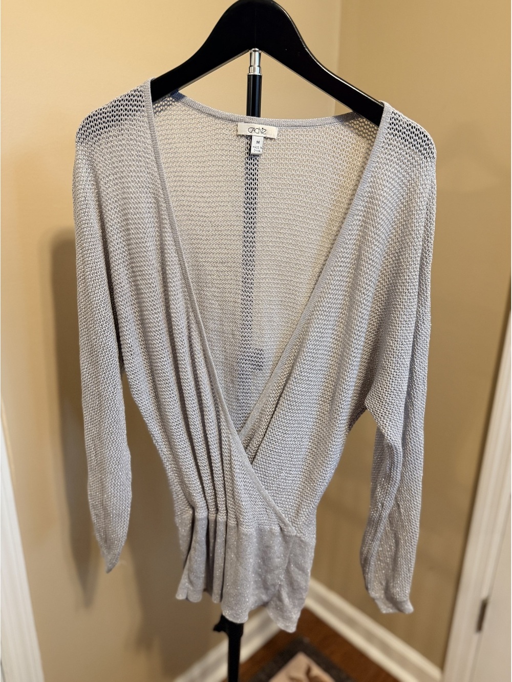 CACHE Gray Open Knit Wrap Cardigan Sweater Women Size M